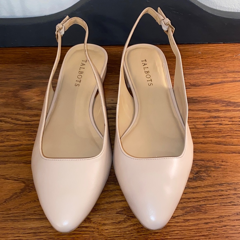 Talbots Tan / Bone Leather Slingback Flats - NWOT